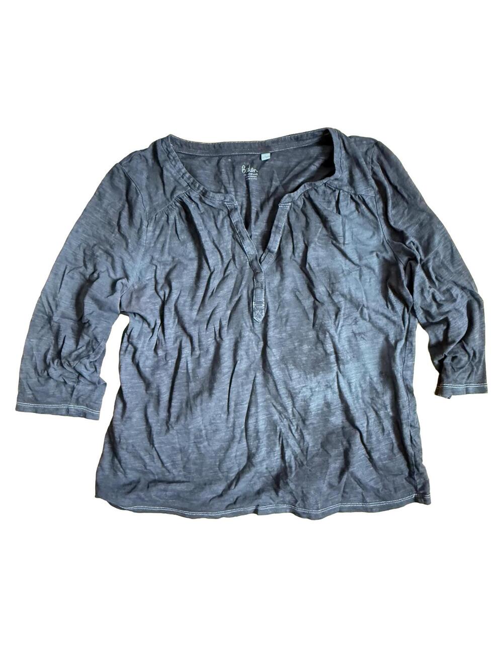 Boden Charcoal Marbled Overdye 3/4 Sleeve Knit Top Size Large